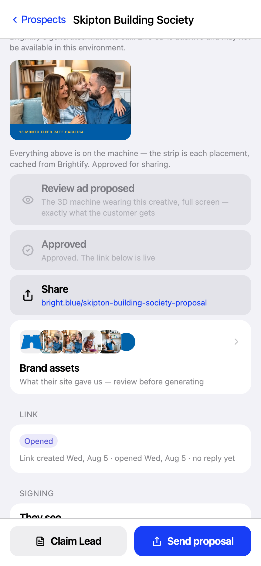 Trainer deal screen showing Review, Approved and Share controls