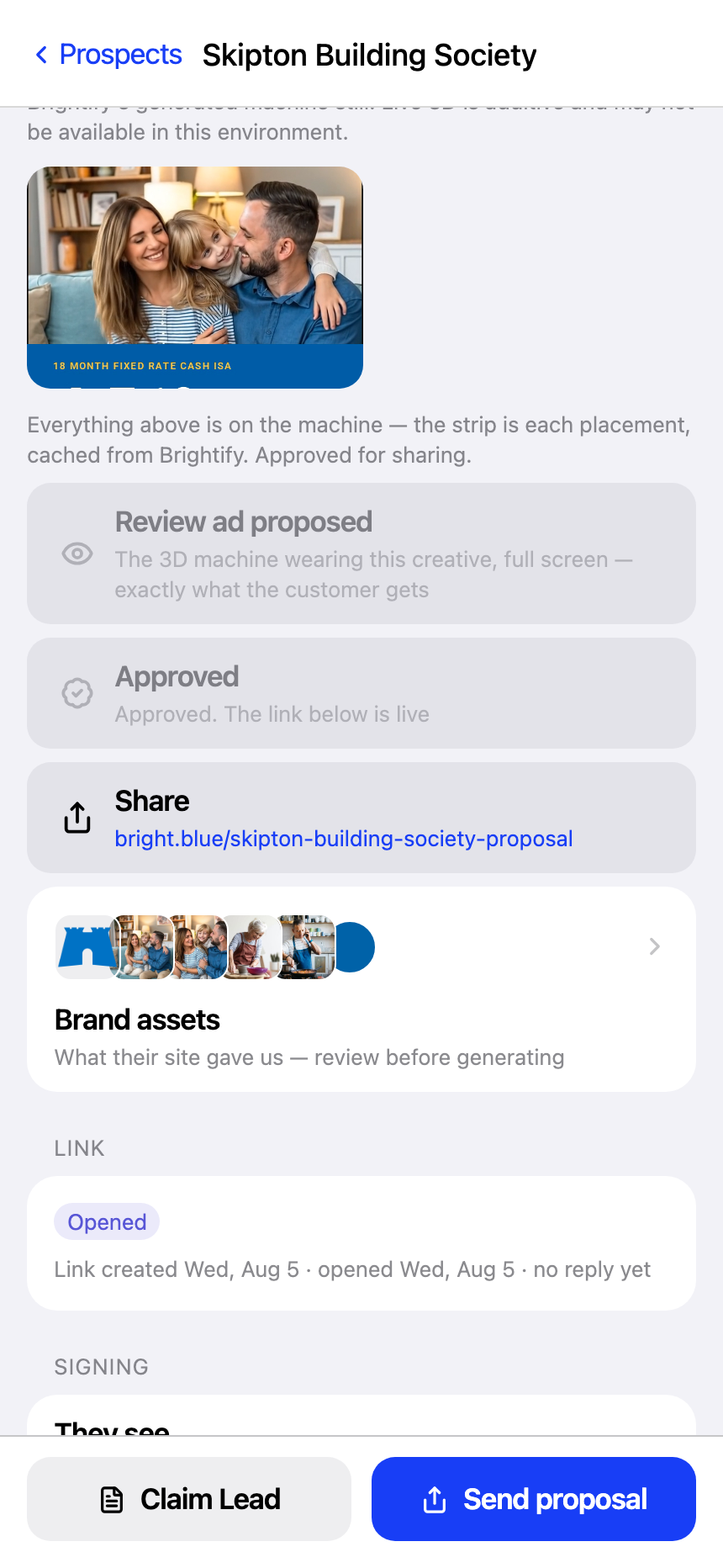 Trainer screen with the Skipton vanity share link